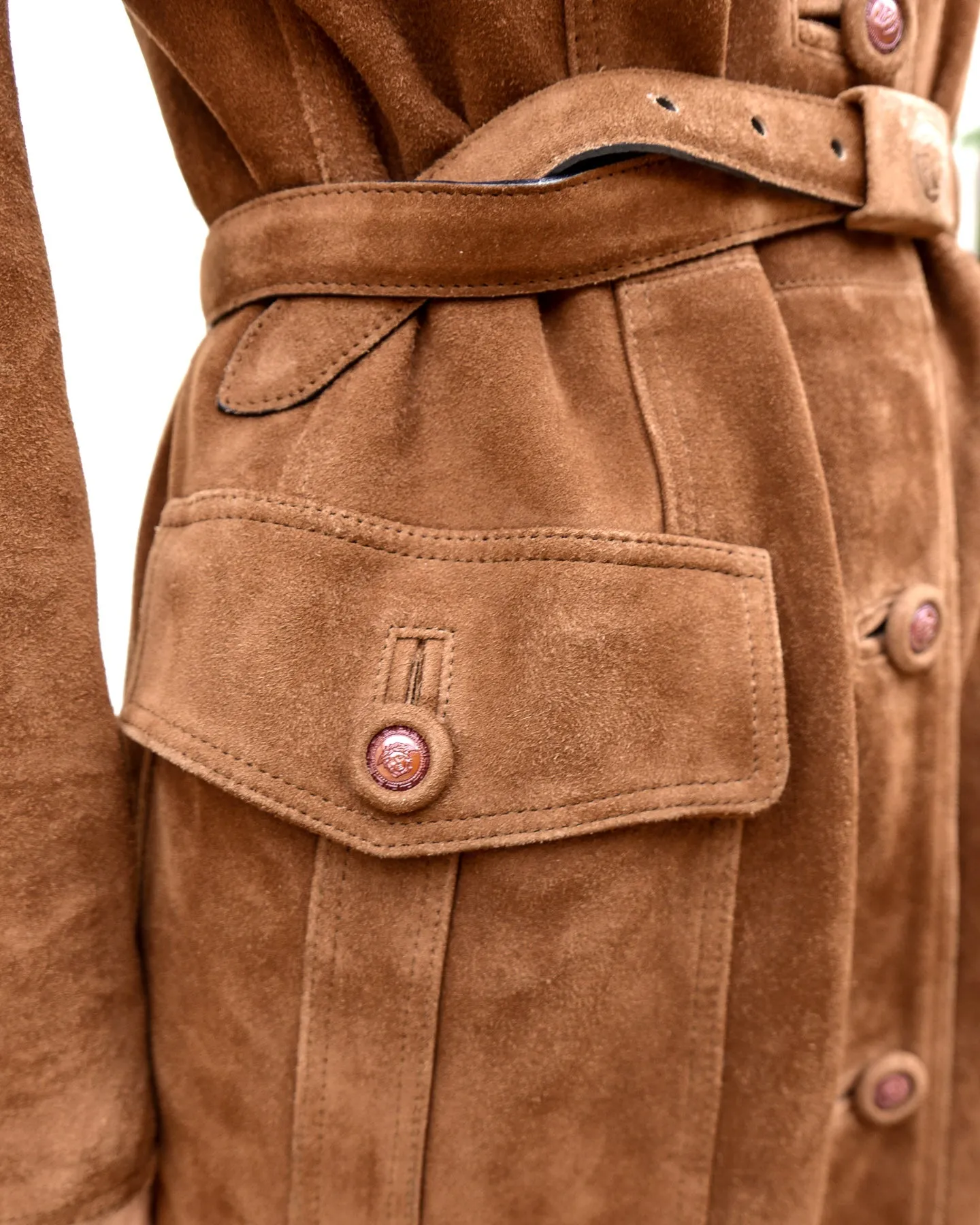 Gianni Versace Brown Suede Trench Coat