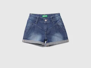 Girls Blue Solid Denim Shorts