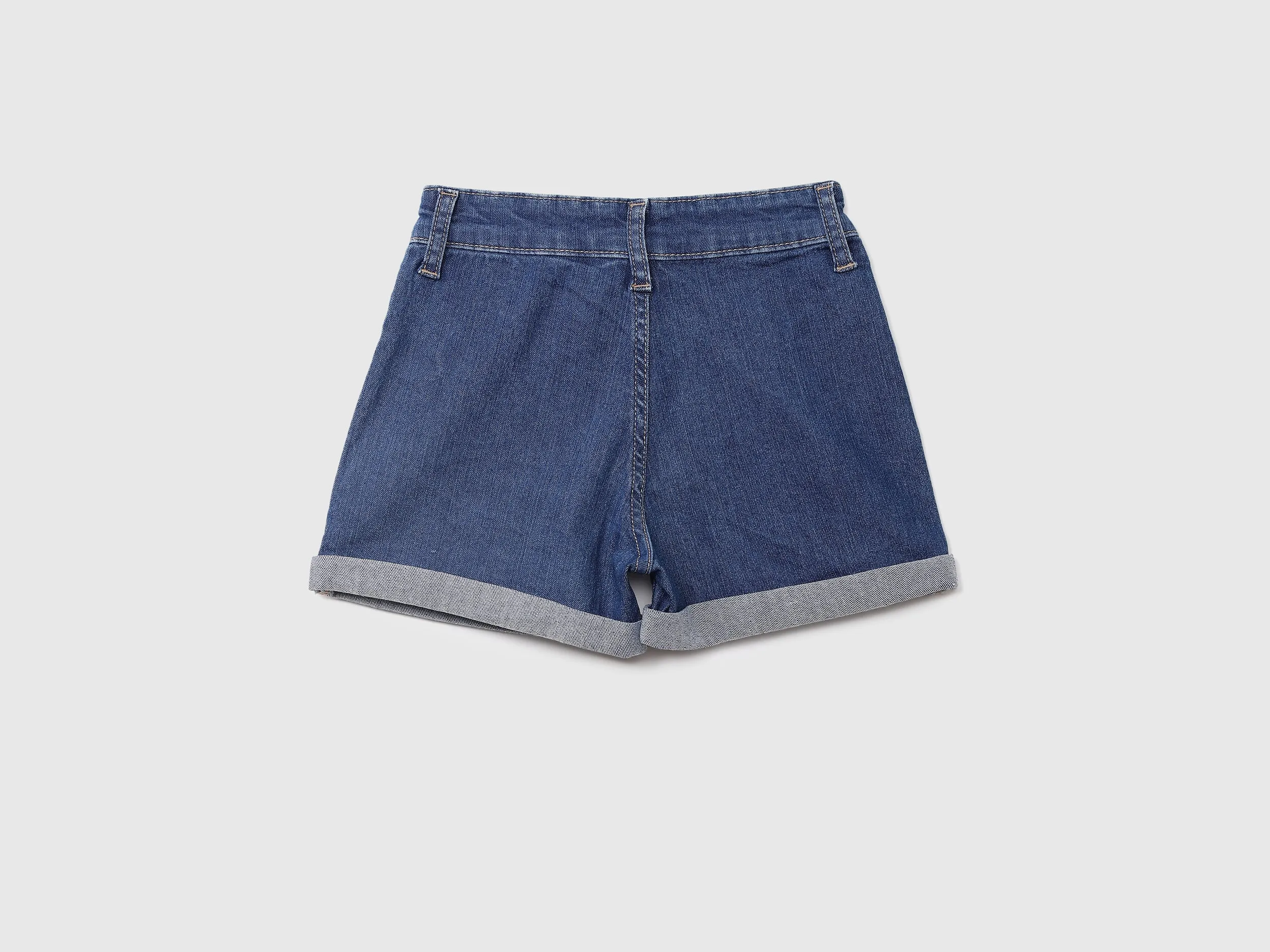 Girls Blue Solid Denim Shorts