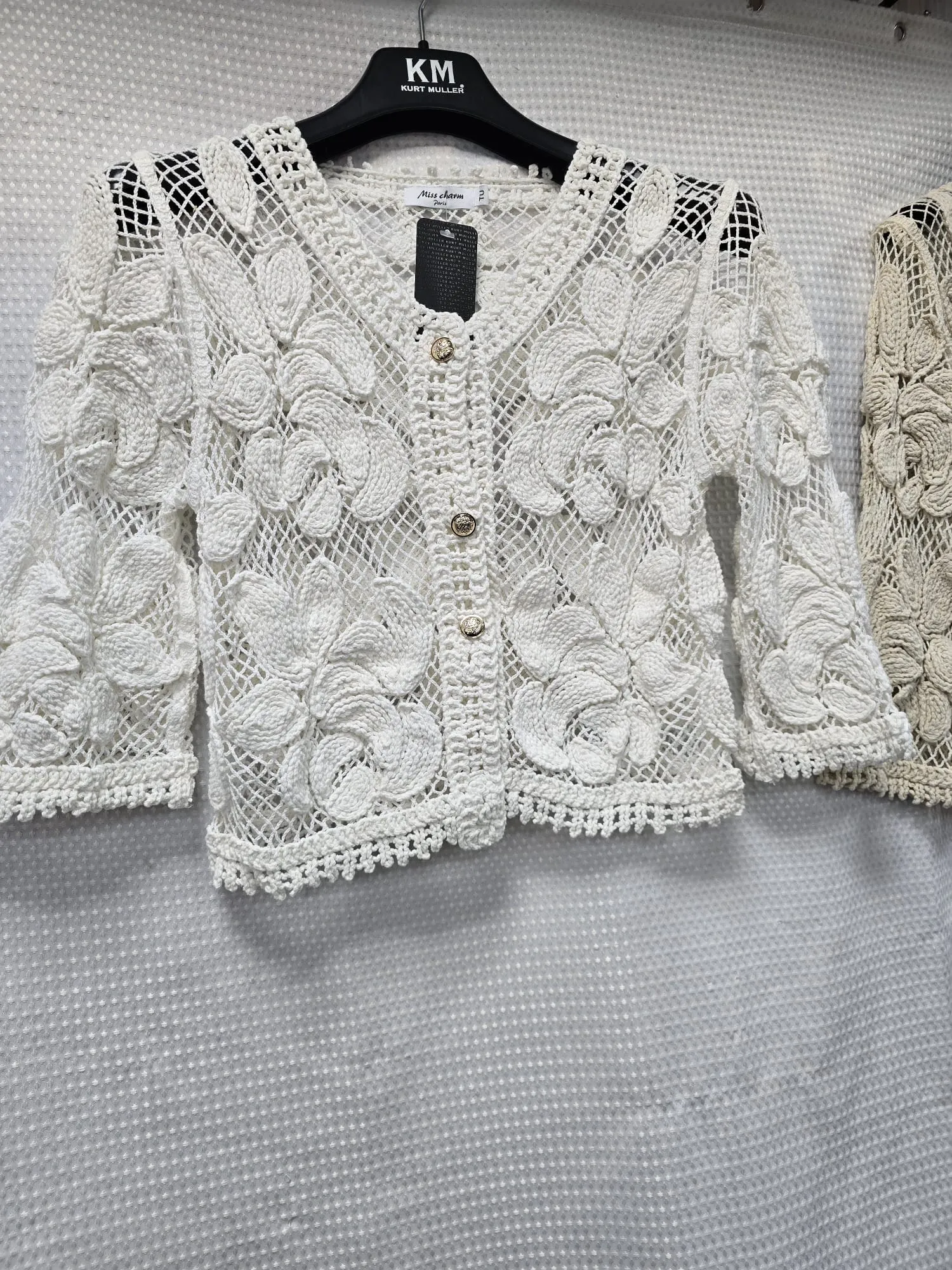 Gold Button Crochet Lace Pure Cotton Cardigan - One Size (UK 8-14/16)
