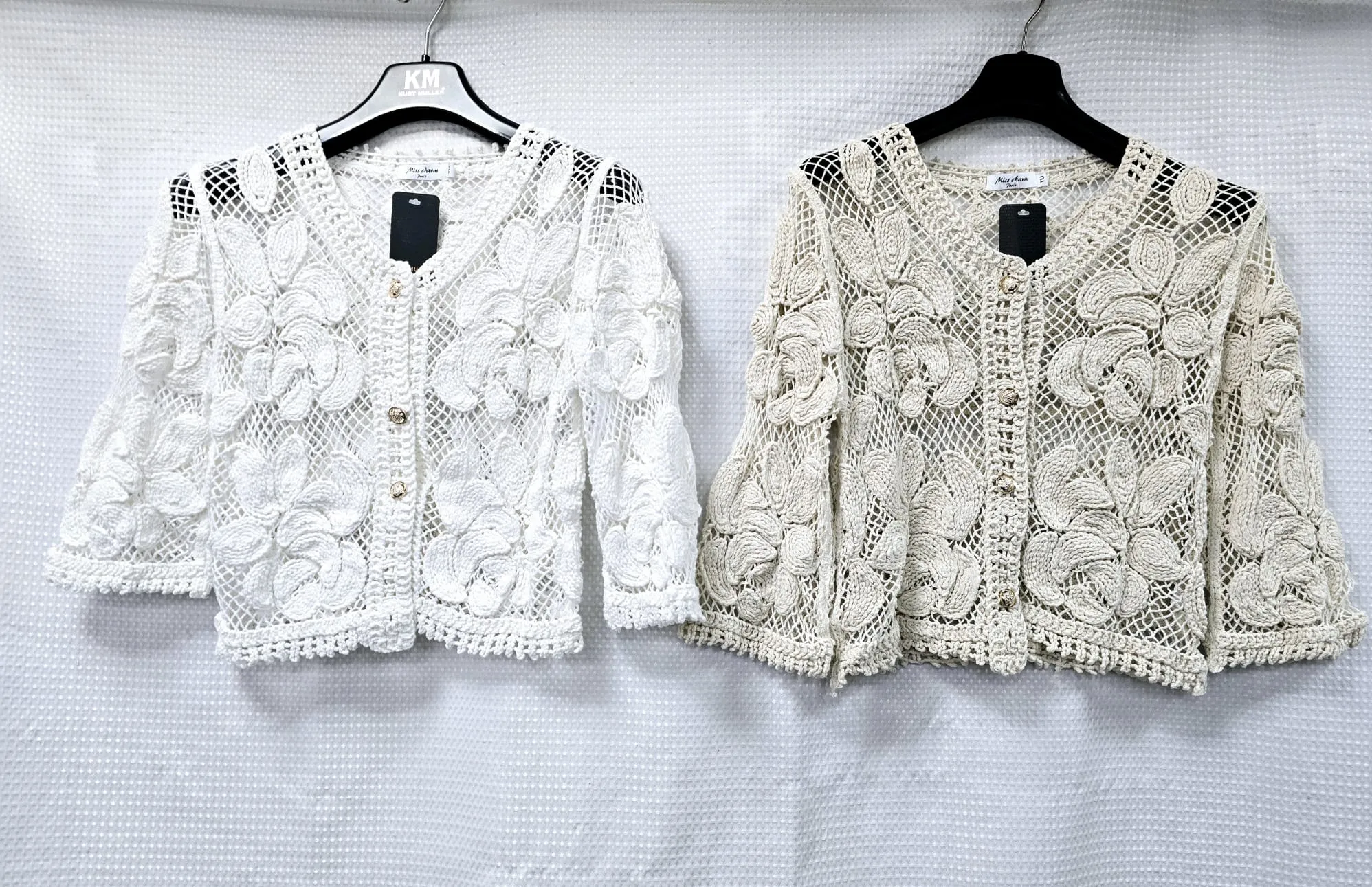 Gold Button Crochet Lace Pure Cotton Cardigan - One Size (UK 8-14/16)