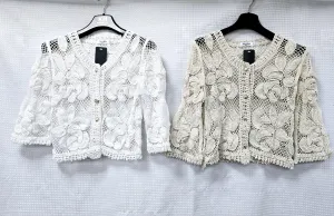 Gold Button Crochet Lace Pure Cotton Cardigan - One Size (UK 8-14/16)