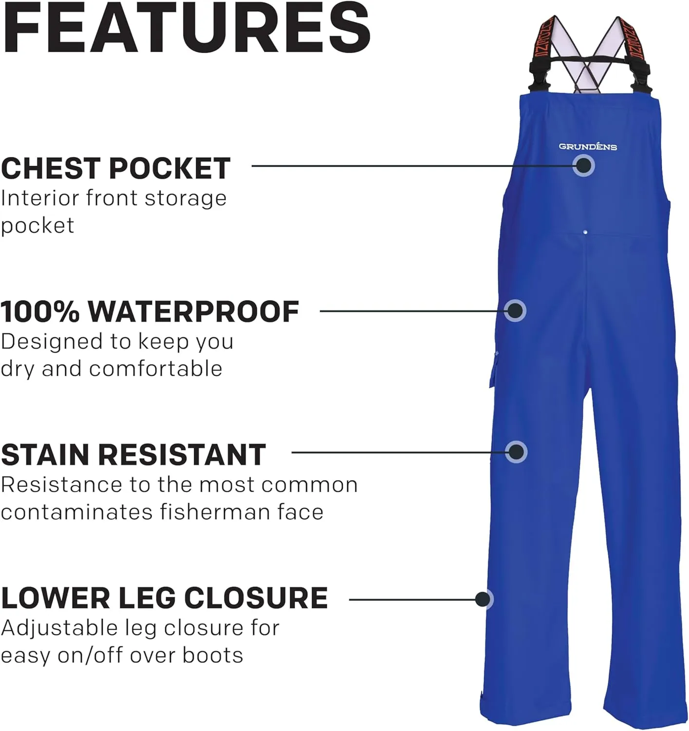 Grundens Mens Neptune Commercial Fishing Bib Pants | Waterproof, Adjustable