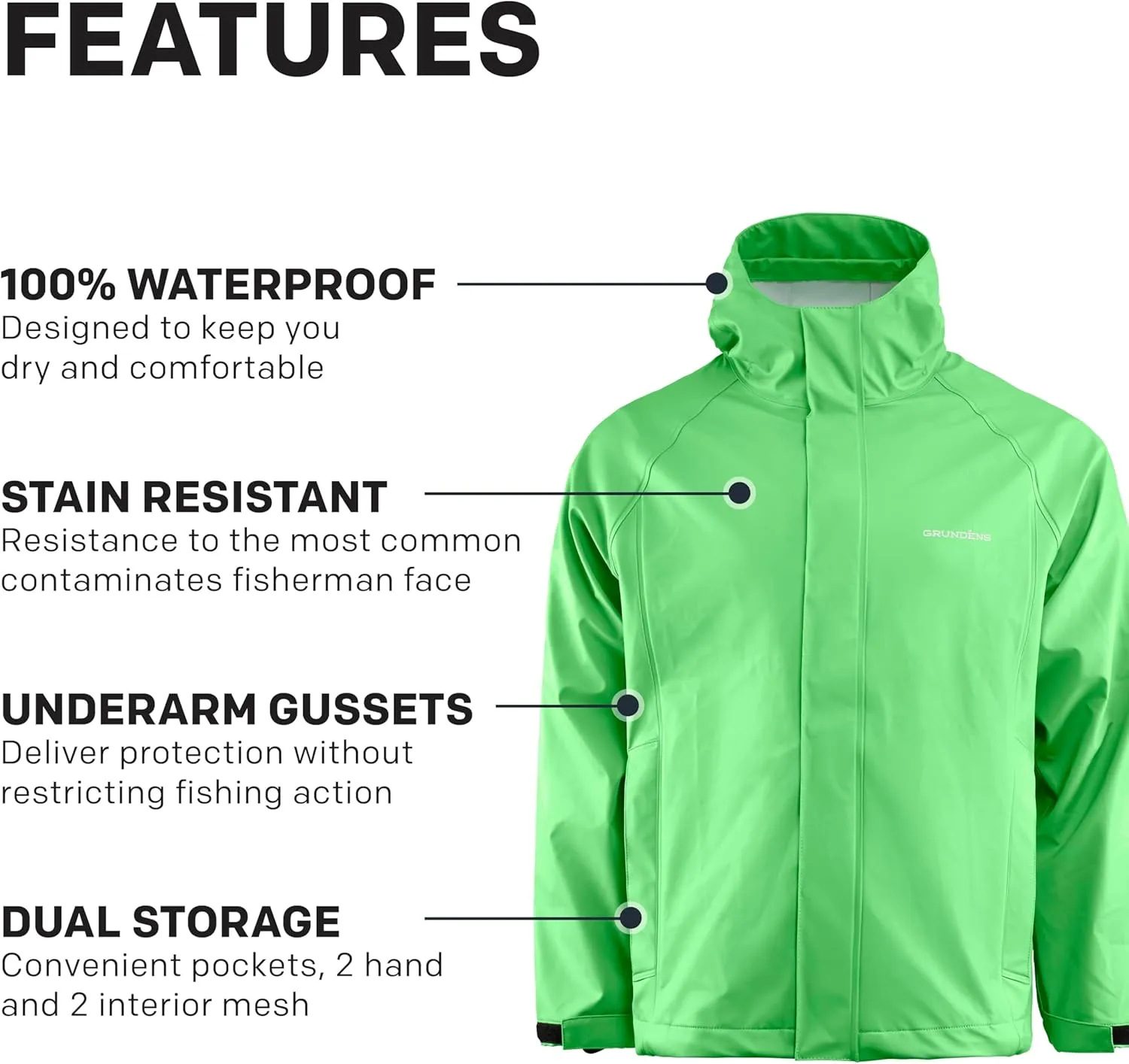 Grundens Mens Neptune Commercial Fishing Jacket | Waterproof, Adjustable