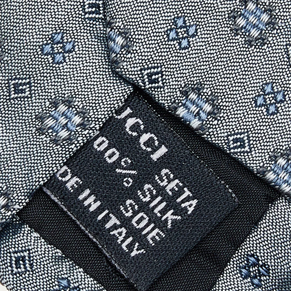 Gucci Metallic Grey Micro Motif Jacquard Silk Tie