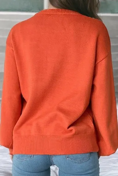 Halloween Pumpkin Face Pattern Drop Shoulder Sweater