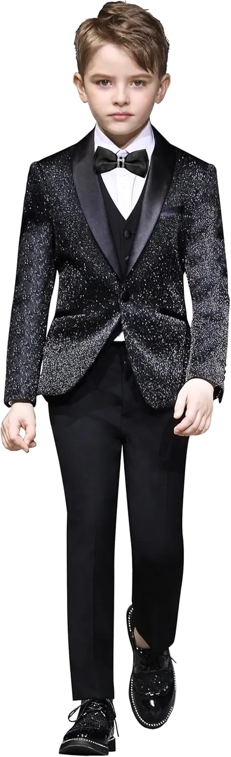 Happy Dolphin Slim Fit Formal Boys Suit Set Jacket Vest Pants for Kids Wedding Ring Bearer Party