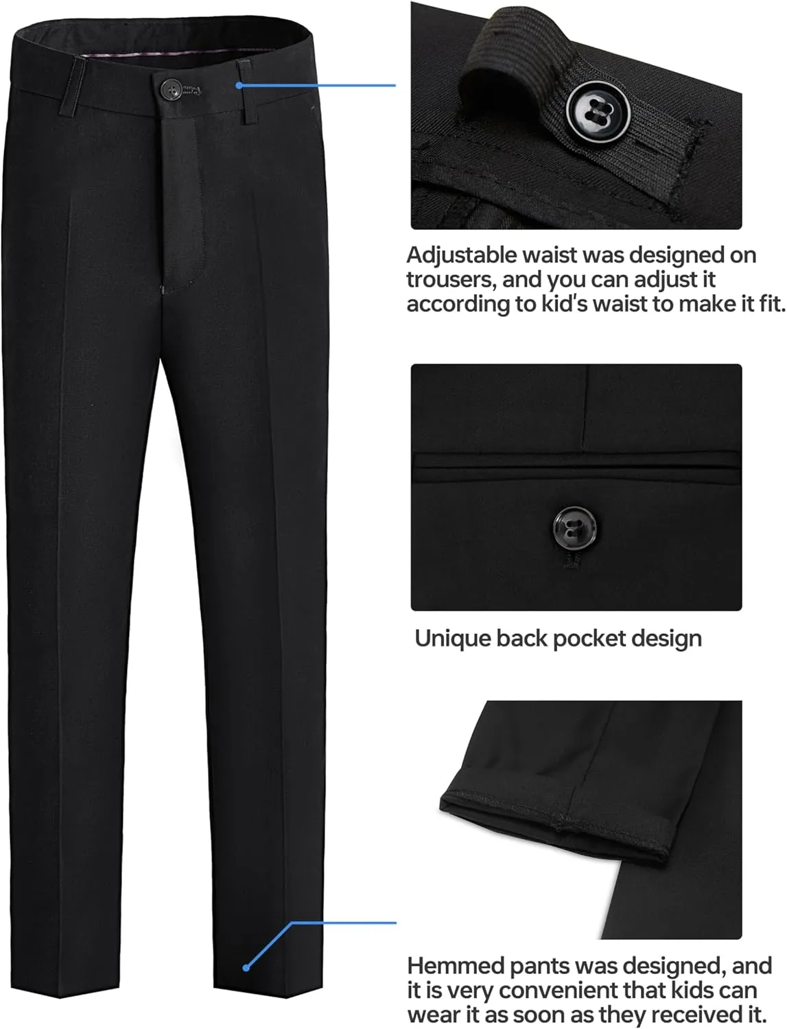 Happy Dolphin Slim Fit Formal Boys Suit Set Jacket Vest Pants for Kids Wedding Ring Bearer Party