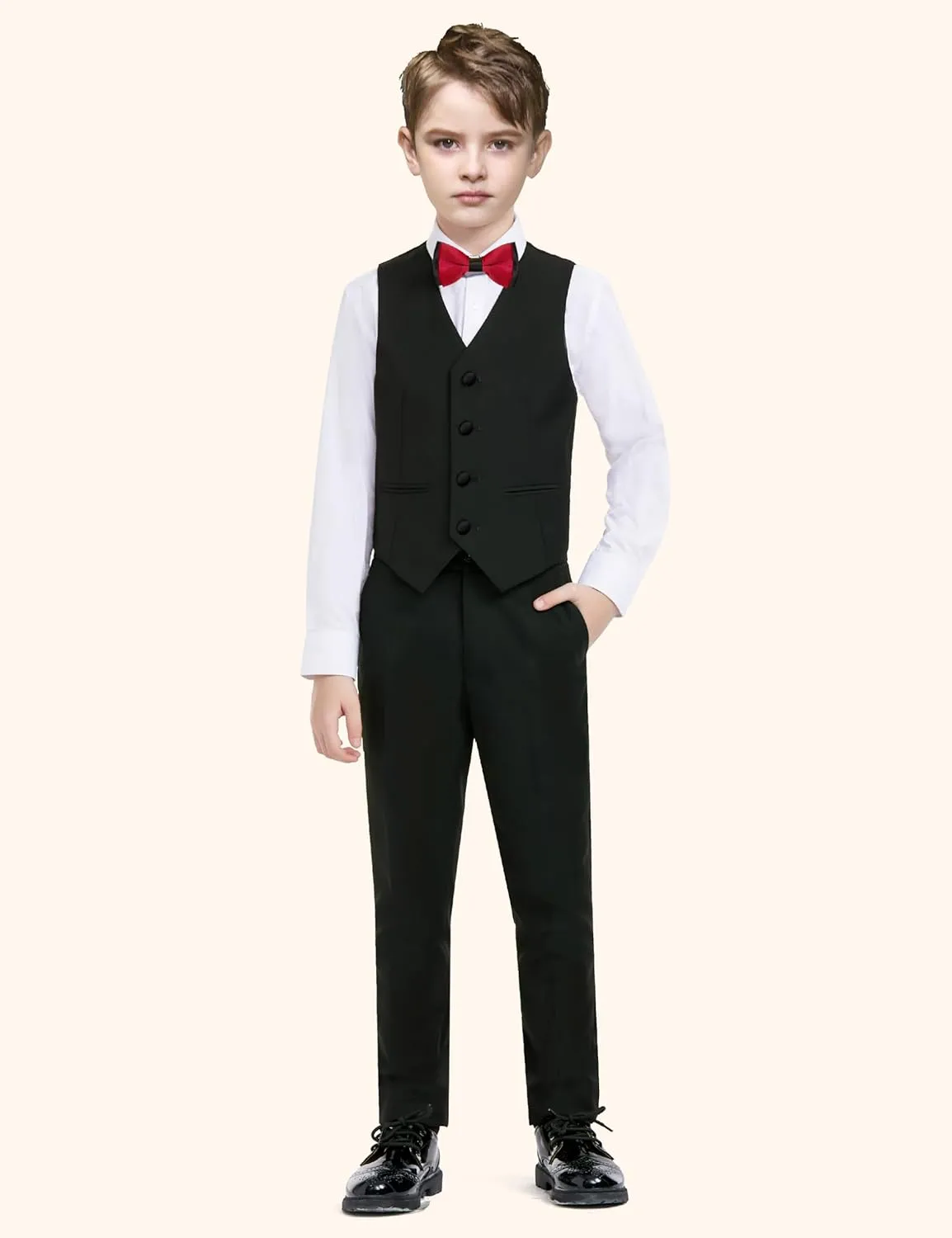 Happy Dolphin Slim Fit Formal Boys Suit Set Jacket Vest Pants for Kids Wedding Ring Bearer Party