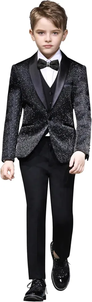 Happy Dolphin Slim Fit Formal Boys Suit Set Jacket Vest Pants for Kids Wedding Ring Bearer Party