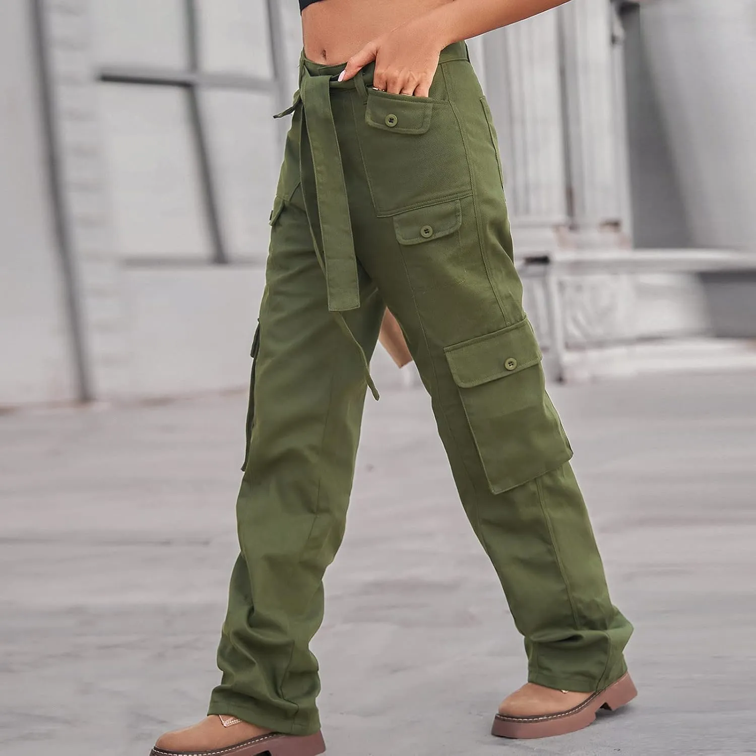 High Waist Cargo Jeans Pants Women Baggy Jogger Straight Leg Parachute Pants Hiking Tactical Military Long Trousers