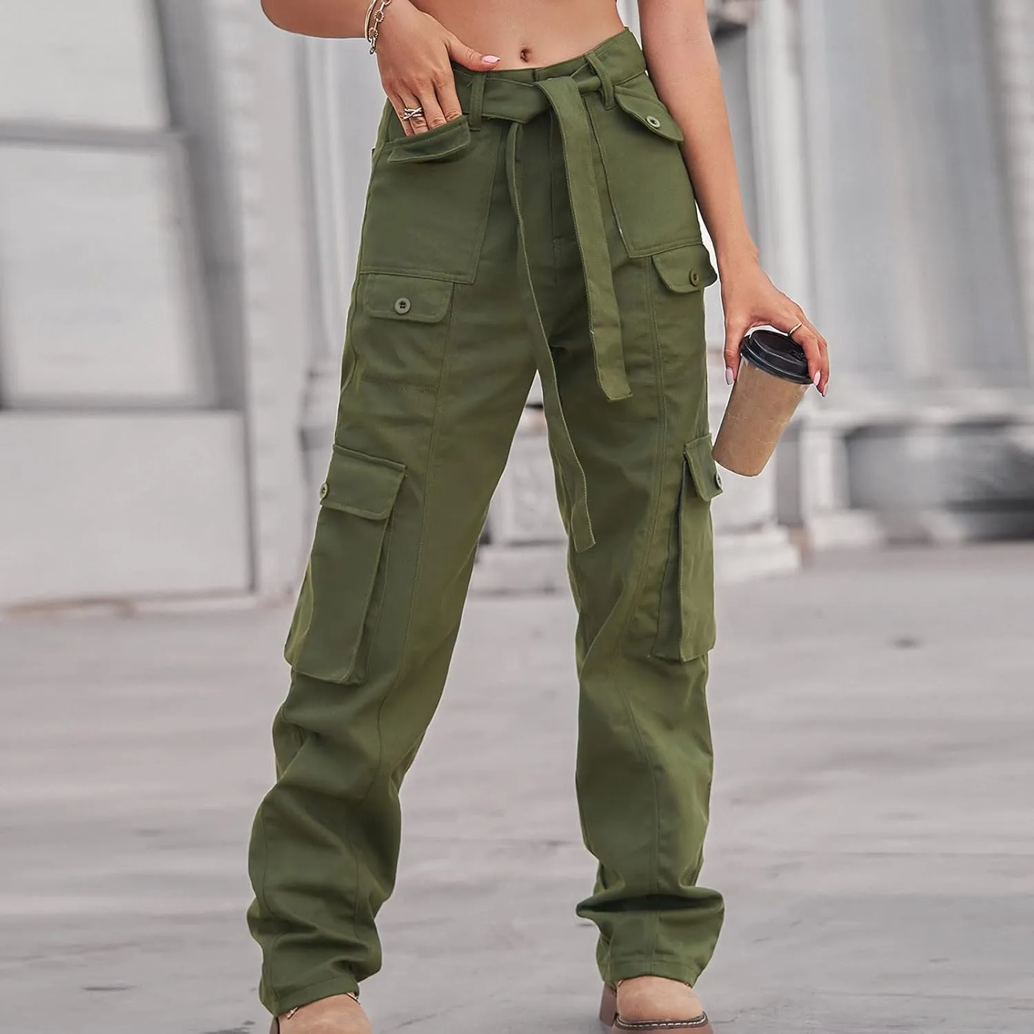 High Waist Cargo Jeans Pants Women Baggy Jogger Straight Leg Parachute Pants Hiking Tactical Military Long Trousers