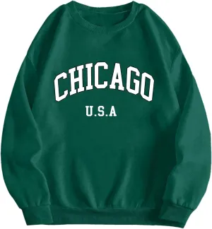 Hilinker Women's Graphic Crewneck Sweatshirts Casual Loose Long Sleeve Pullover Tops