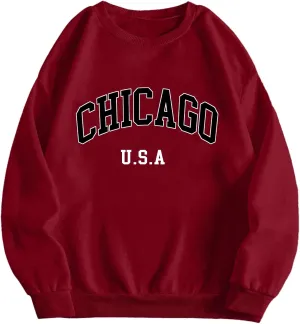 Hilinker Women's Graphic Crewneck Sweatshirts Casual Loose Long Sleeve Pullover Tops