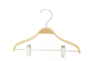 HIZHO Kids Birch Wood Suit Hangers with Non-Slip Long Adhesive Flexible Rubber Grips and Pant/Skirt Clips - 10 Pack