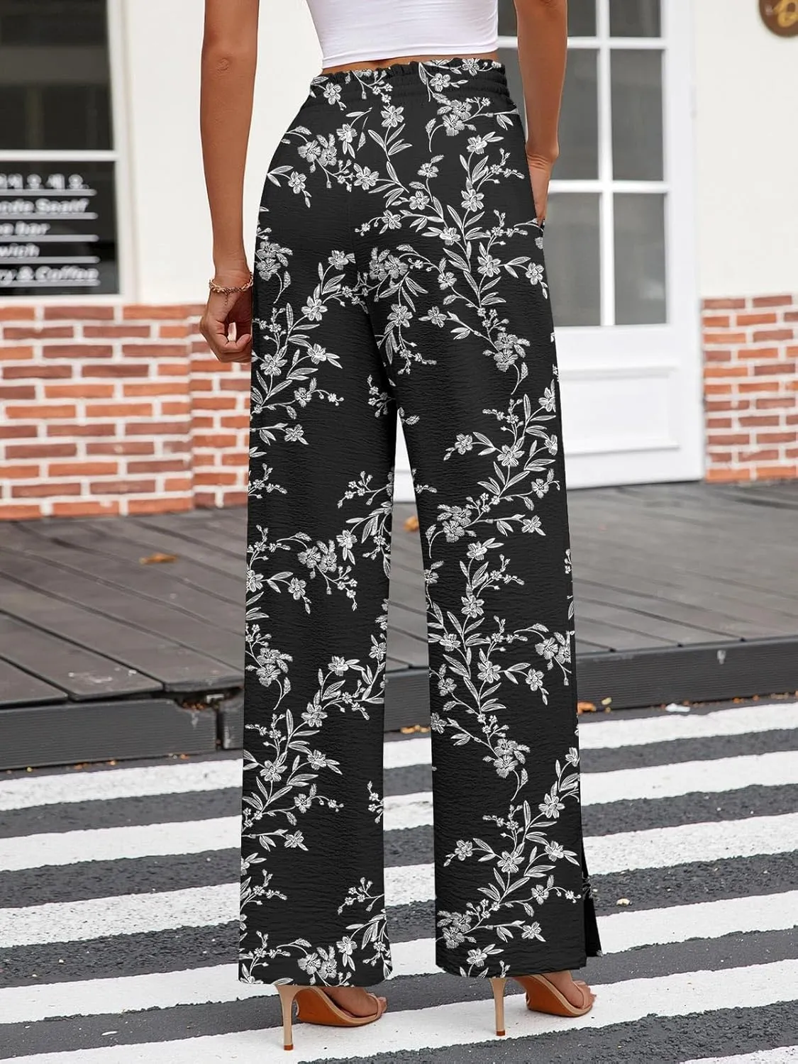 HOTGIFT 2025 Womens Pants Wide Leg High Waisted Adjustable Drawstring Trousers with Pockets Casual Lightweight
