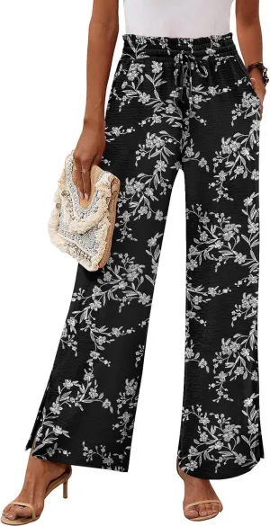 HOTGIFT 2025 Womens Pants Wide Leg High Waisted Adjustable Drawstring Trousers with Pockets Casual Lightweight