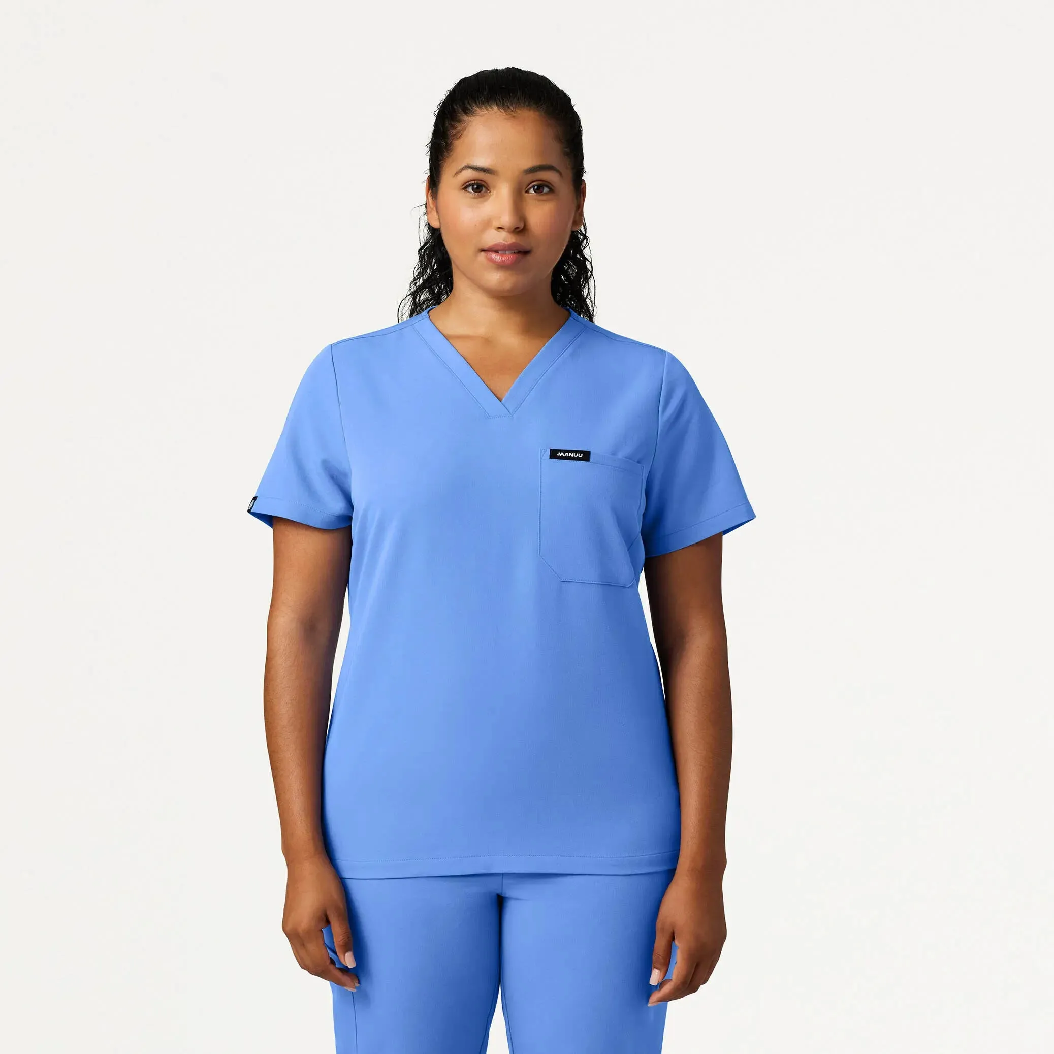 Jaanuu Women's Rhena Slim Essential 1-Pocket Scrub Top - Ceil Blue