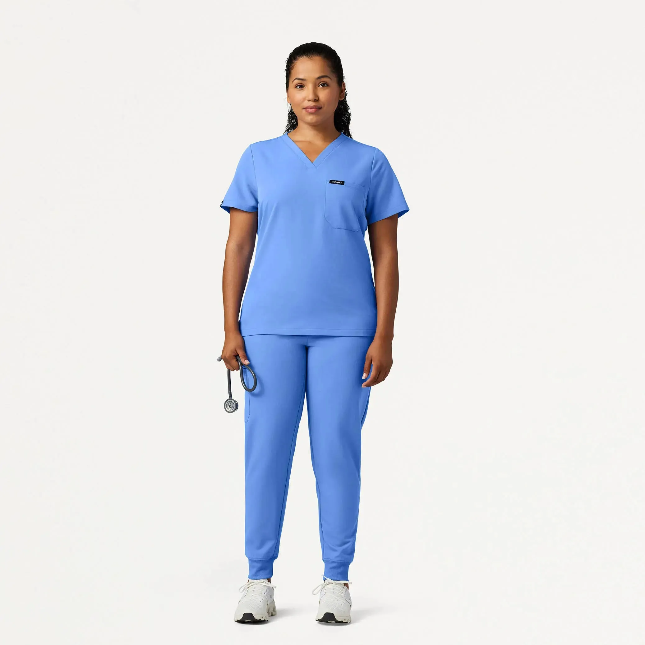 Jaanuu Women's Rhena Slim Essential 1-Pocket Scrub Top - Ceil Blue