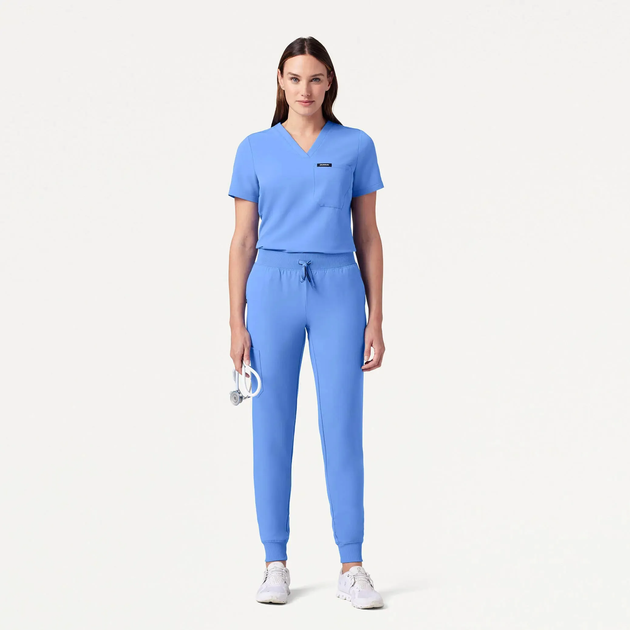 Jaanuu Women's Rhena Slim Essential 1-Pocket Scrub Top - Ceil Blue