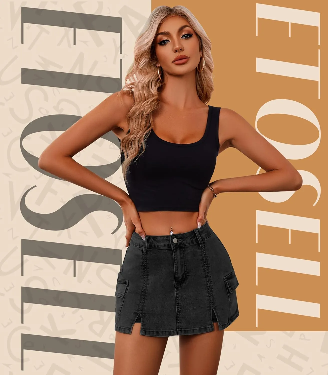 Jean Skorts Skirts for Women Denim High Waisted Two Side Slit Mini Y2K Casual Shorts with Pockets