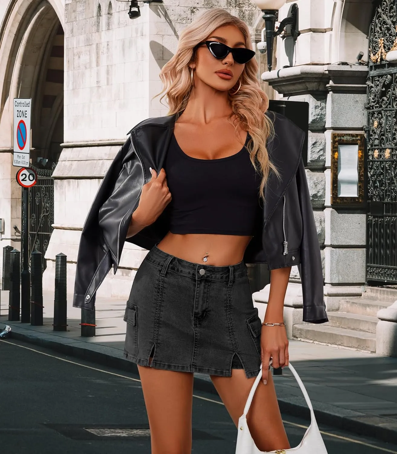 Jean Skorts Skirts for Women Denim High Waisted Two Side Slit Mini Y2K Casual Shorts with Pockets