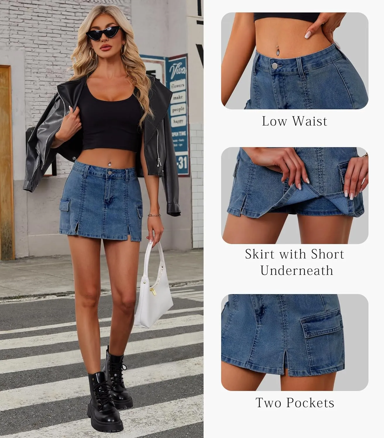 Jean Skorts Skirts for Women Denim High Waisted Two Side Slit Mini Y2K Casual Shorts with Pockets