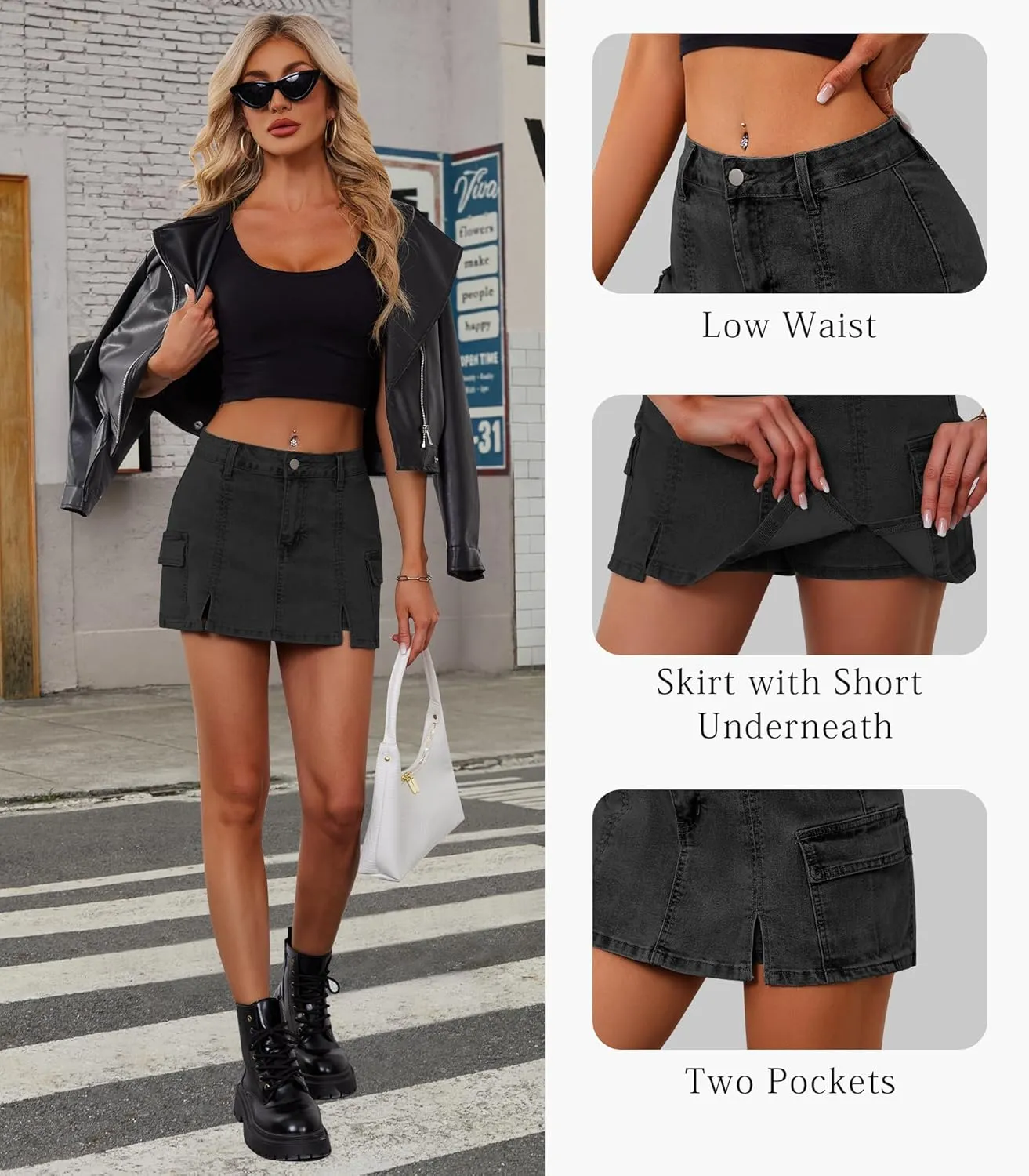 Jean Skorts Skirts for Women Denim High Waisted Two Side Slit Mini Y2K Casual Shorts with Pockets
