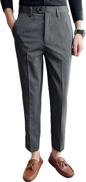 JEShifangjiusu Men's Stretch Dress Pants Casual Slim Fit Skinny Suit Pants Solid Color Business Chino Trousers Chino Pants, Dark Grey, 36