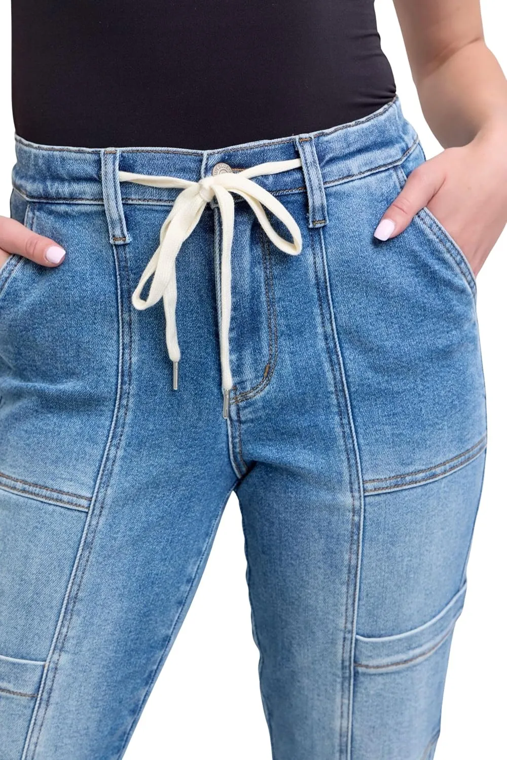 Judy Blue Women's High-Rise Cuffed Cargo Jogger Denim Jeans