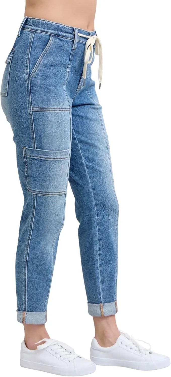 Judy Blue Women's High-Rise Cuffed Cargo Jogger Denim Jeans