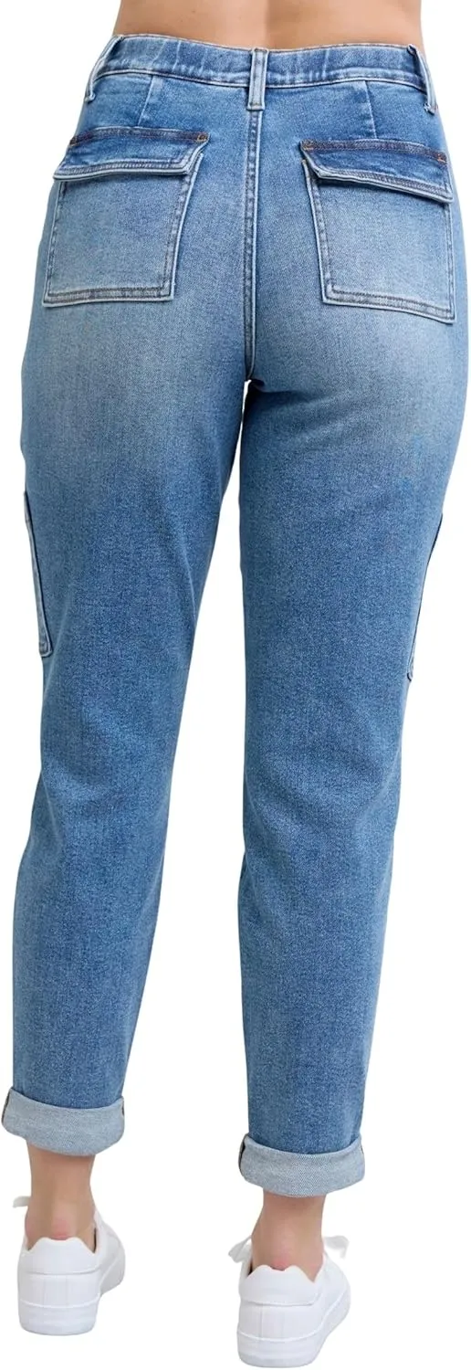Judy Blue Women's High-Rise Cuffed Cargo Jogger Denim Jeans