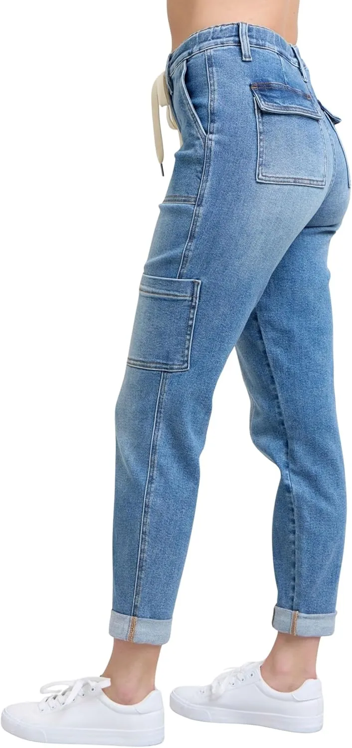 Judy Blue Women's High-Rise Cuffed Cargo Jogger Denim Jeans