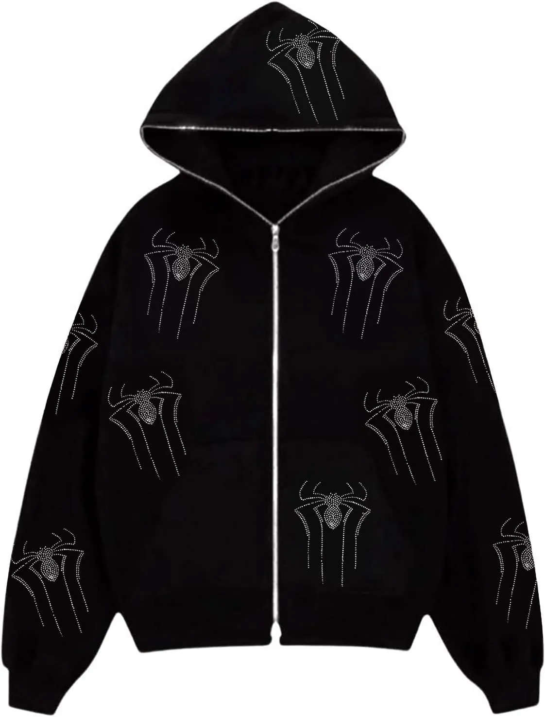 Kaipiclos Skeleton Hoodie Men Women Full Zip Up Hoodie Over Face Oversized Graphic Rhinestone Skull Streetwear Jacket