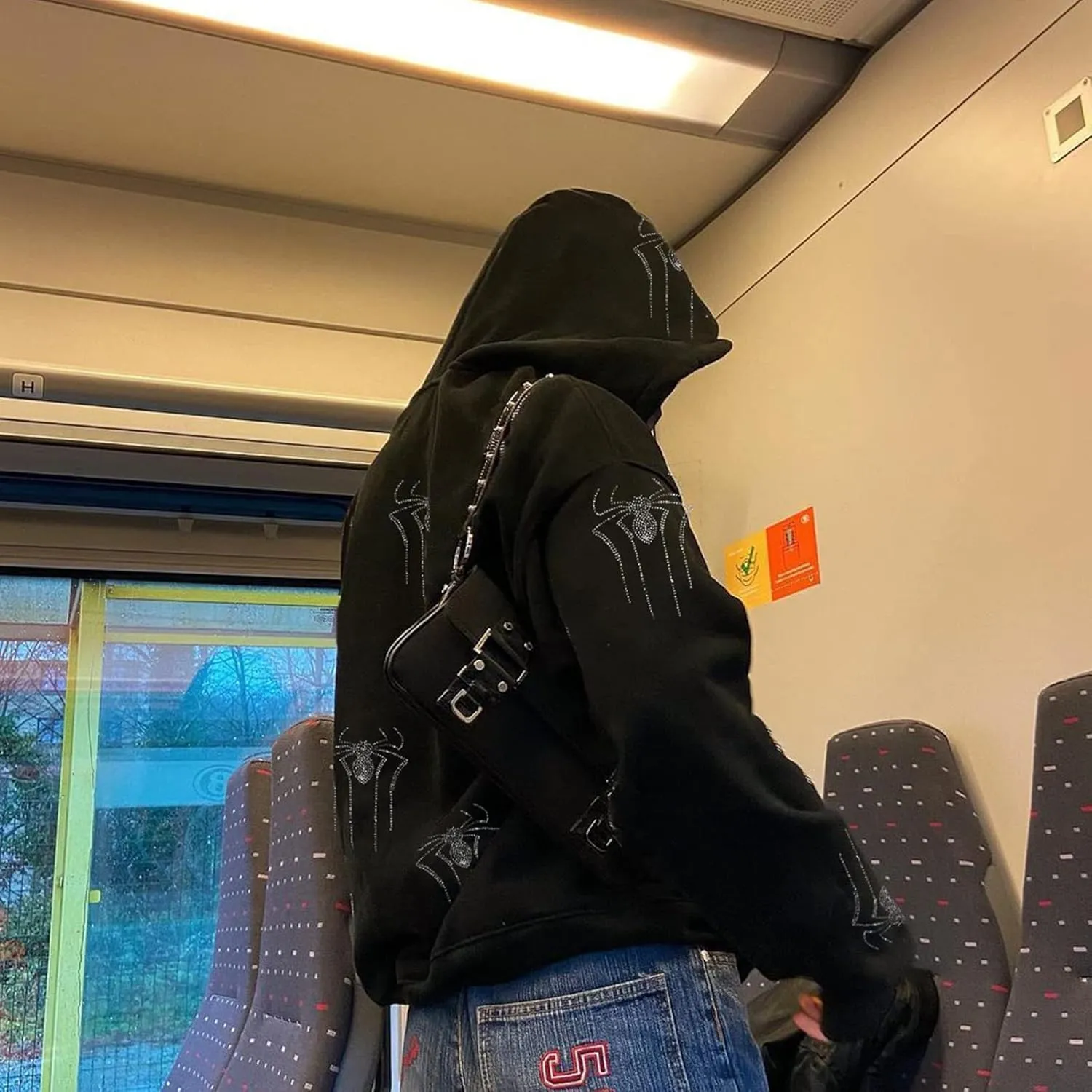 Kaipiclos Skeleton Hoodie Men Women Full Zip Up Hoodie Over Face Oversized Graphic Rhinestone Skull Streetwear Jacket