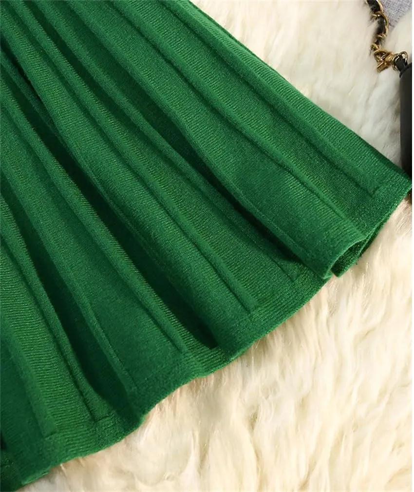 Knitted Pleated Short Skirt for Women Spring Winter Elastic High Waisted Casual Party All-Match Mini Skirt