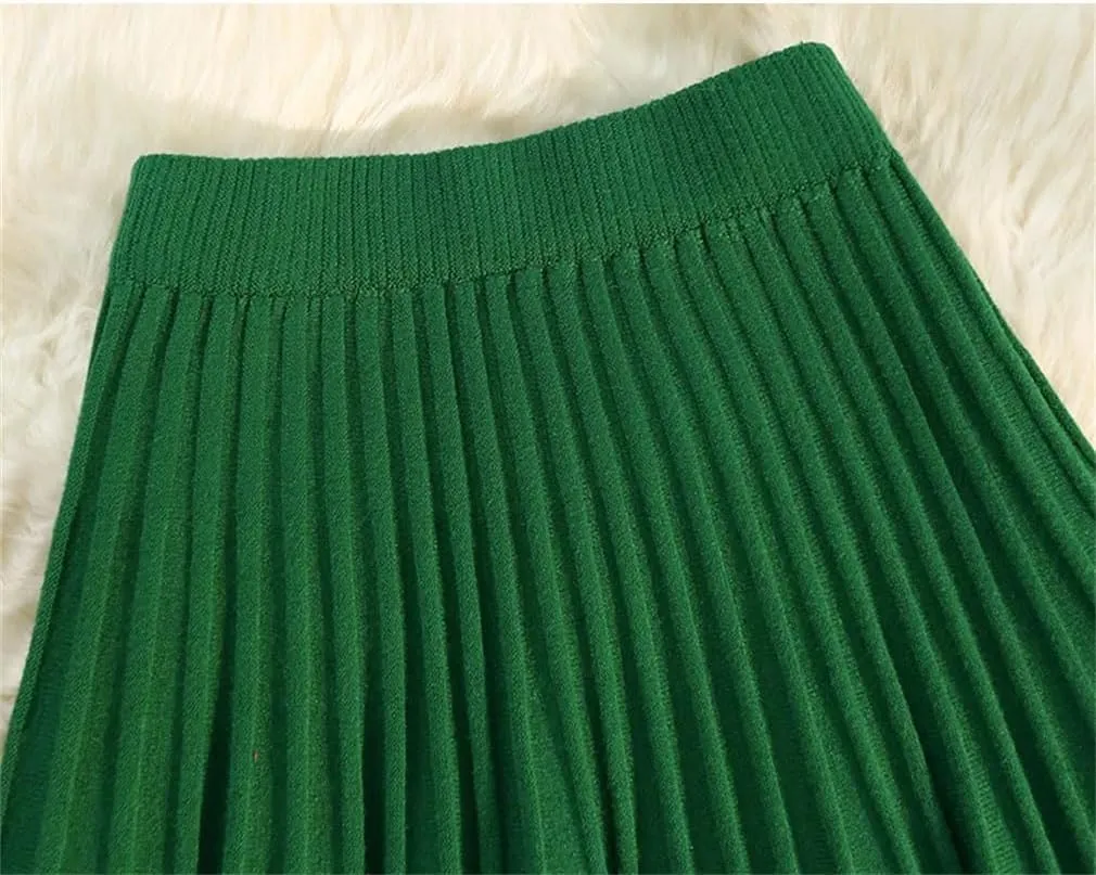 Knitted Pleated Short Skirt for Women Spring Winter Elastic High Waisted Casual Party All-Match Mini Skirt