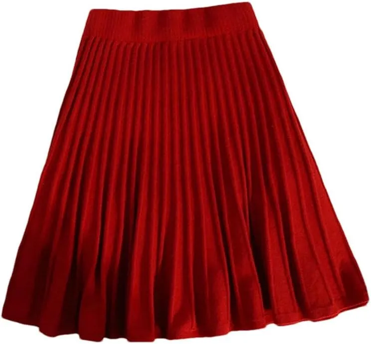 Knitted Pleated Short Skirt for Women Spring Winter Elastic High Waisted Casual Party All-Match Mini Skirt