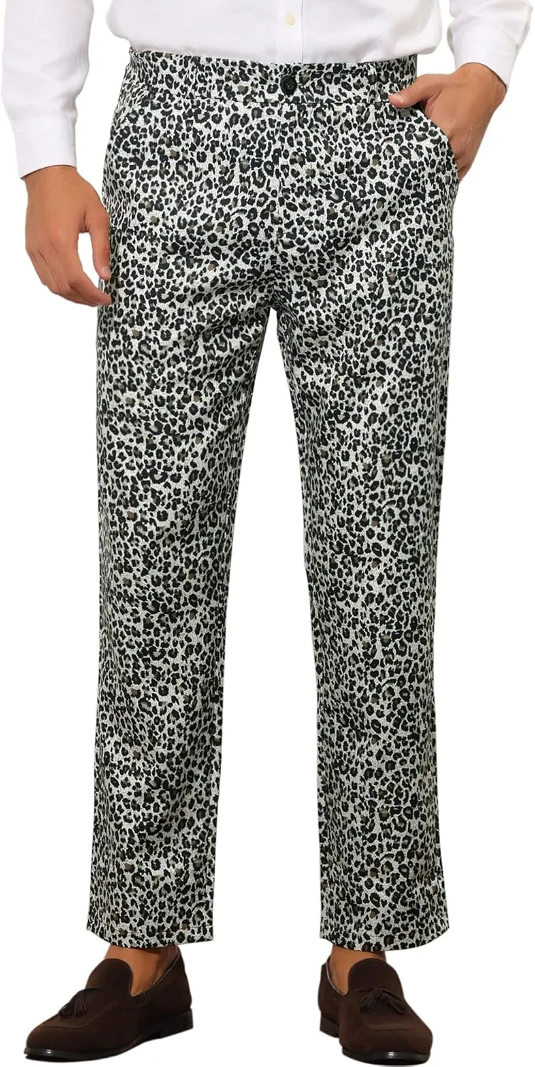 Lars Amadeus Animal Printed Dress Pants for Men's Regular Fit Button Closure Pattern Trousers