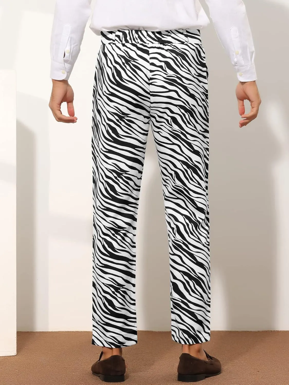 Lars Amadeus Animal Printed Dress Pants for Men's Regular Fit Button Closure Pattern Trousers