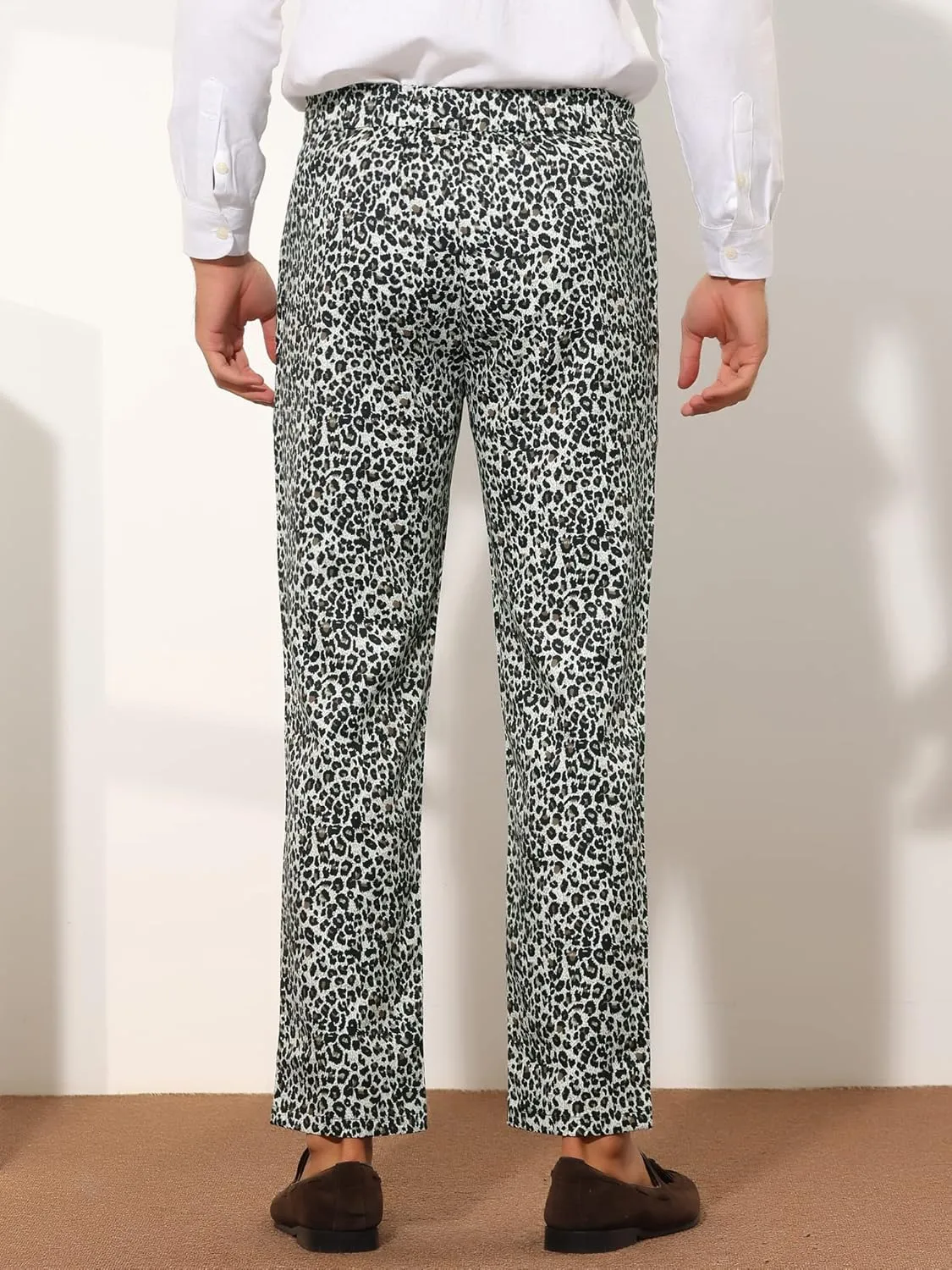 Lars Amadeus Animal Printed Dress Pants for Men's Regular Fit Button Closure Pattern Trousers