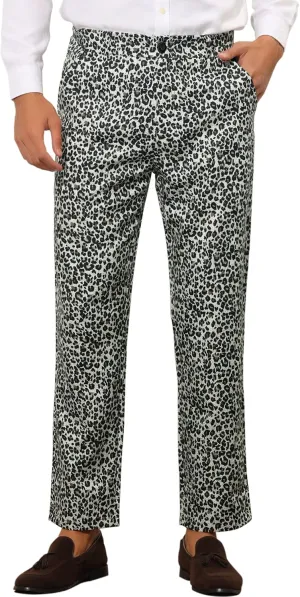 Lars Amadeus Animal Printed Dress Pants for Men's Regular Fit Button Closure Pattern Trousers