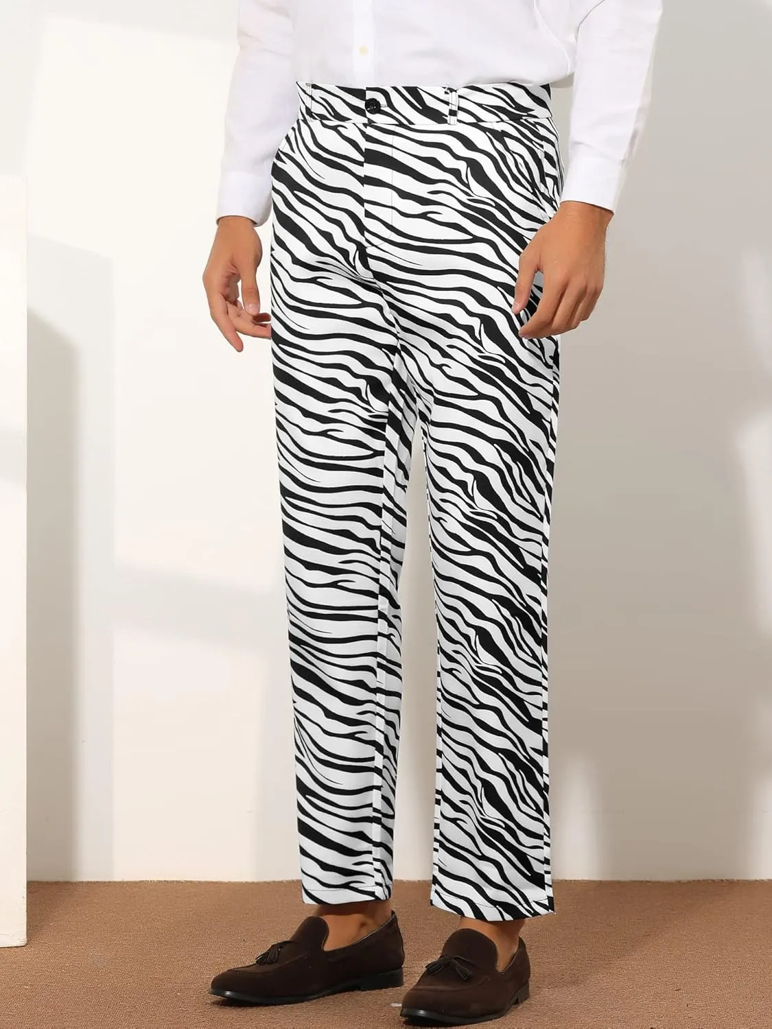 Lars Amadeus Animal Printed Dress Pants for Men's Regular Fit Button Closure Pattern Trousers
