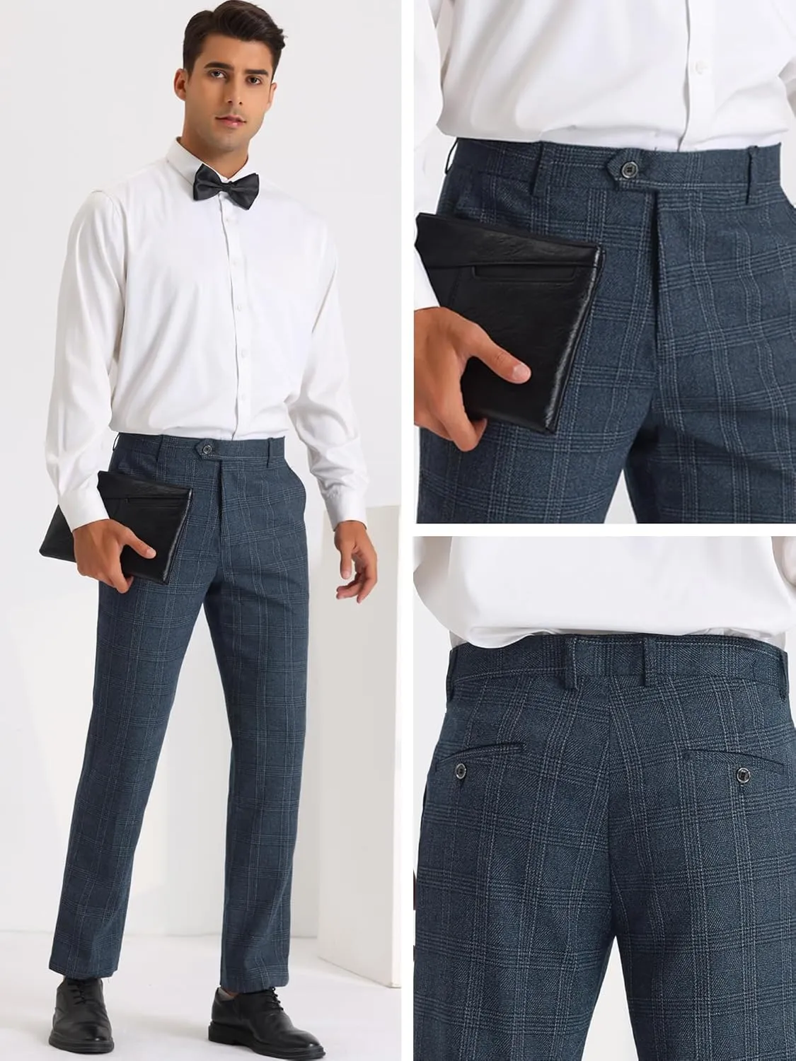 Lars Amadeus Dress Plaid Pants for Men's Slim Fit Tartan Checked Chino Trousers