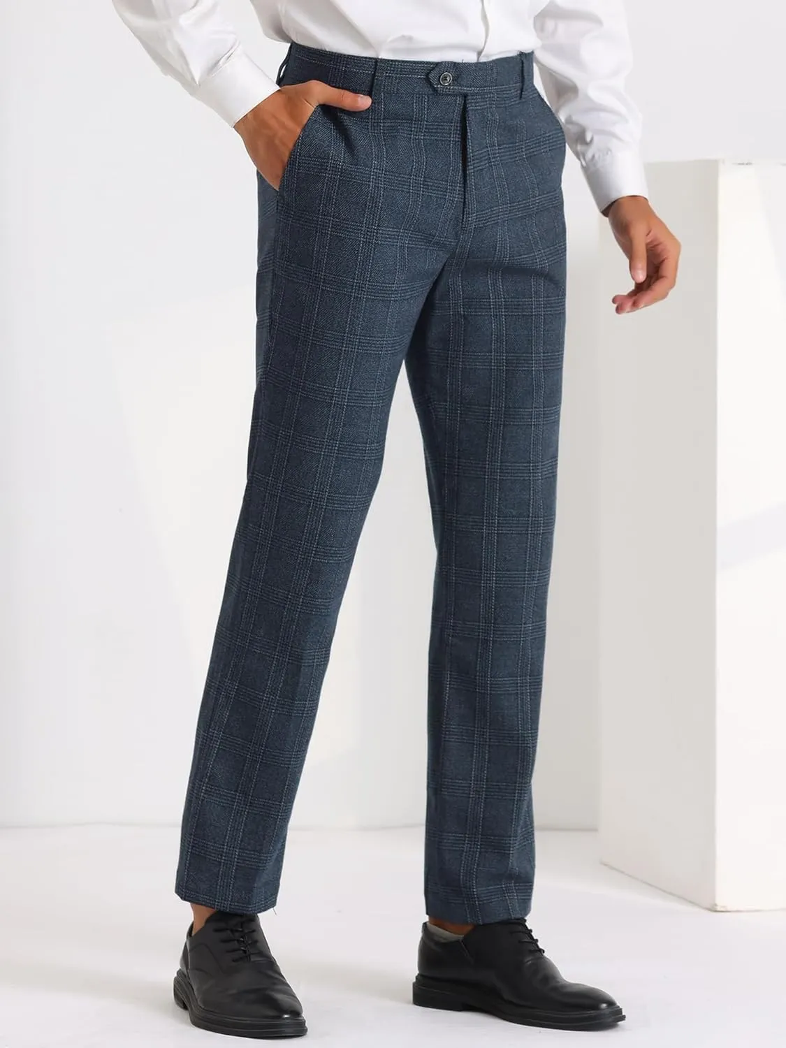 Lars Amadeus Dress Plaid Pants for Men's Slim Fit Tartan Checked Chino Trousers