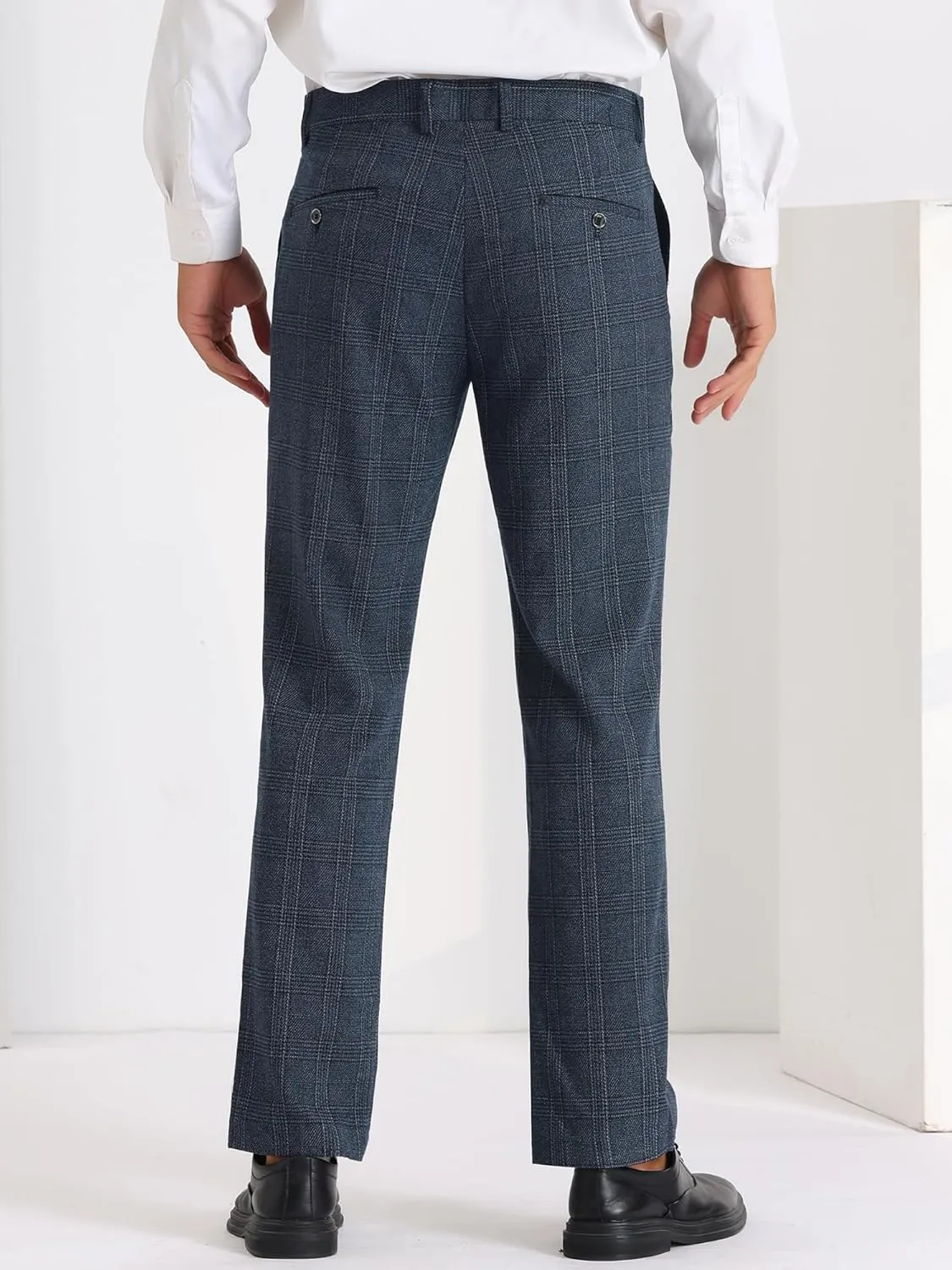 Lars Amadeus Dress Plaid Pants for Men's Slim Fit Tartan Checked Chino Trousers