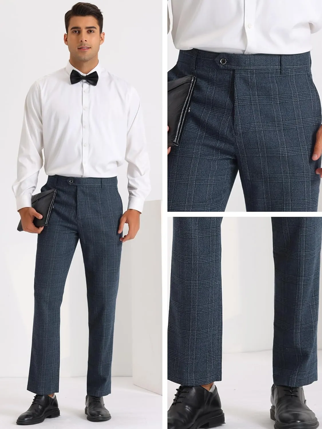 Lars Amadeus Dress Plaid Pants for Men's Slim Fit Tartan Checked Chino Trousers