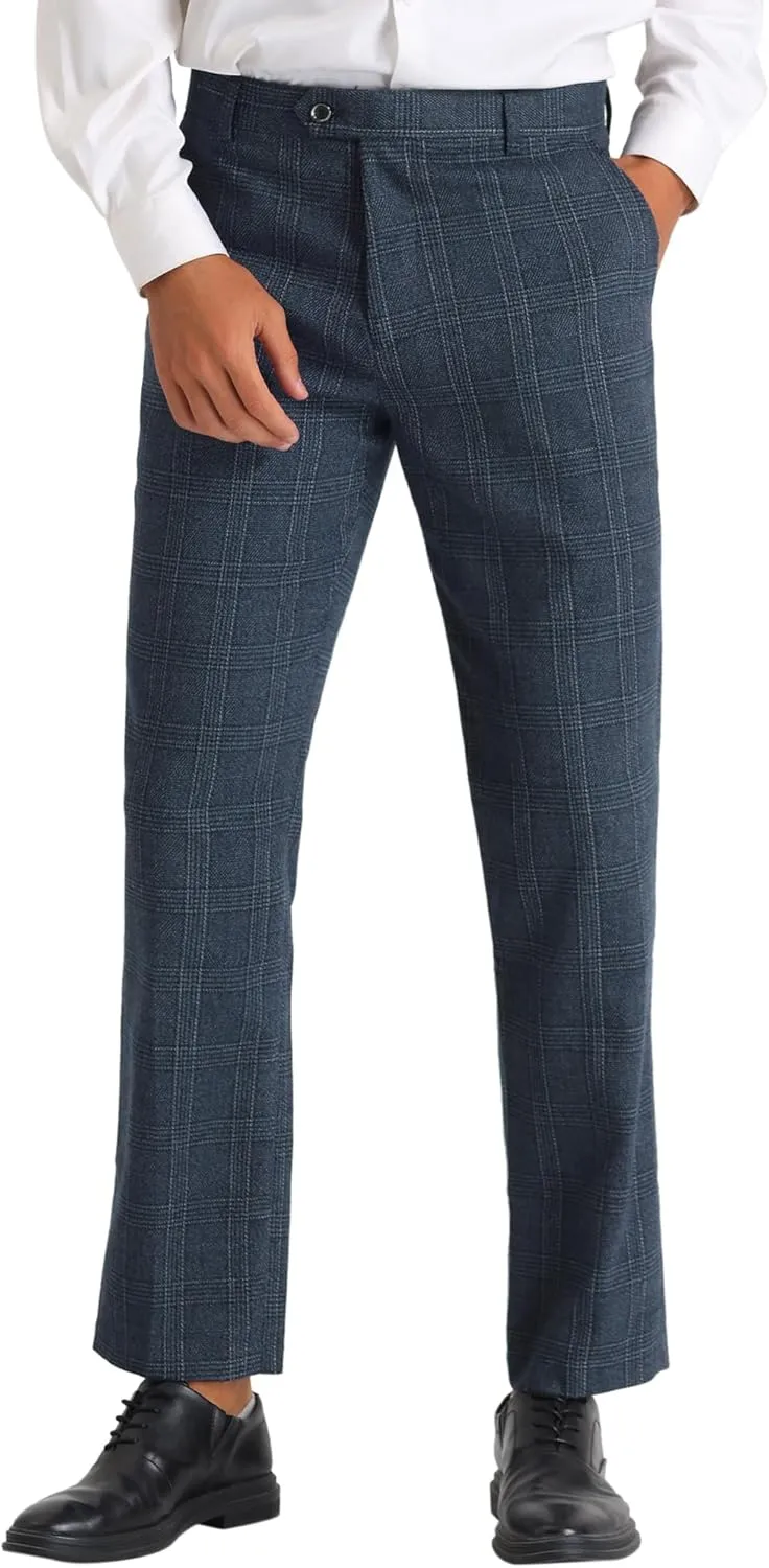 Lars Amadeus Dress Plaid Pants for Men's Slim Fit Tartan Checked Chino Trousers