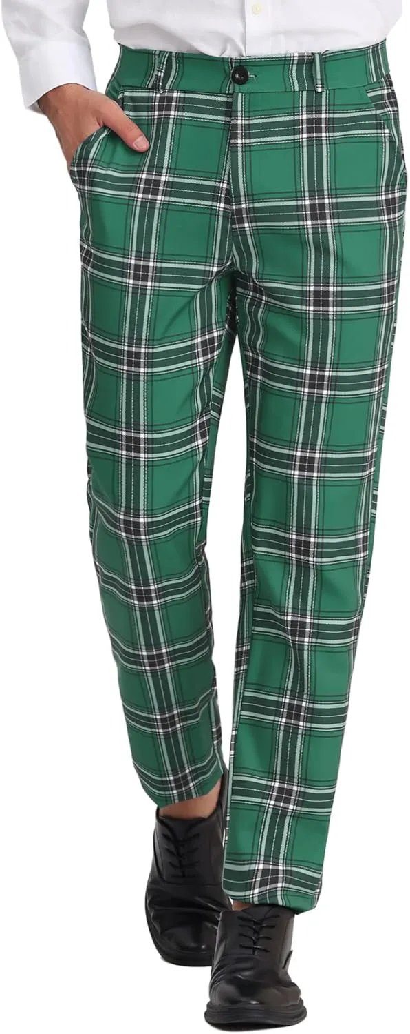 Lars Amadeus Men's Plaid Dress Pants Regular Fit Formal Business Checked Trousers