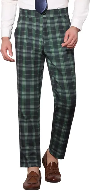 Lars Amadeus Men's Plaid Dress Pants Regular Fit Formal Business Checked Trousers